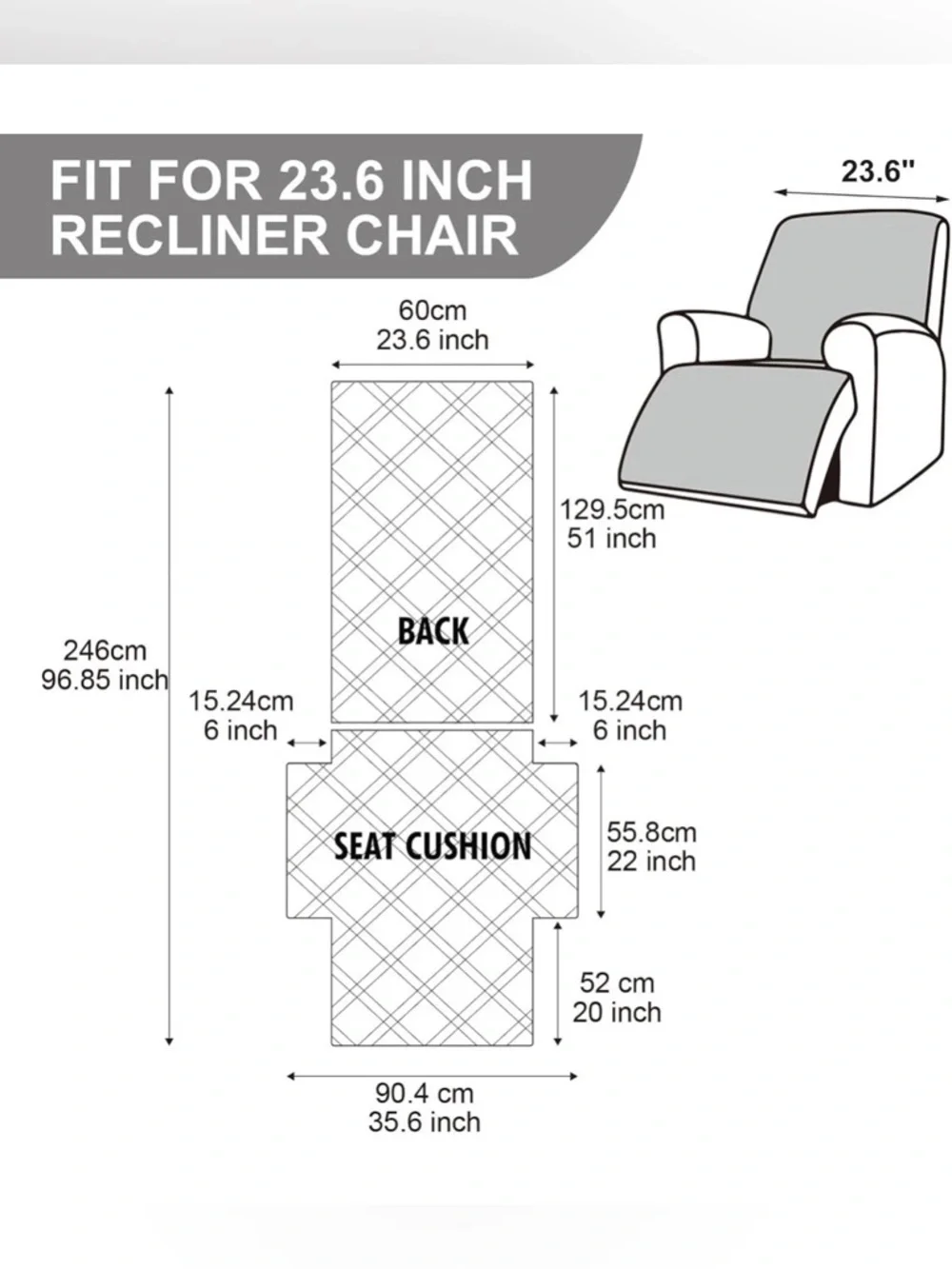 ✨ Waterproof Recliner Chair Cover – Light Grey (23.6”) ✨🐾